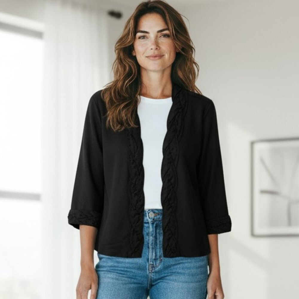 Anage Too Black Open Front Beaded Dress Jacket